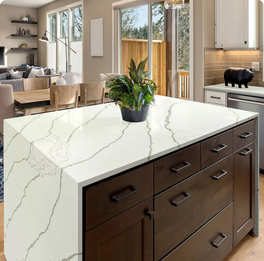 A kitchen with elegant quartz countertops.