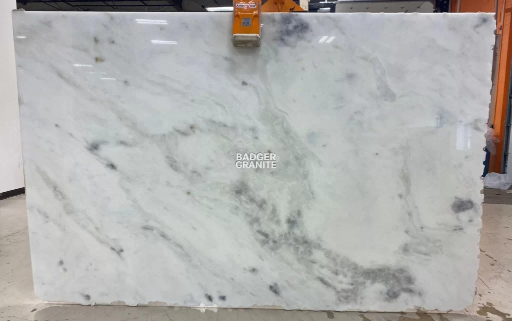 A close-up of a polished Shadow Storm marble slab.