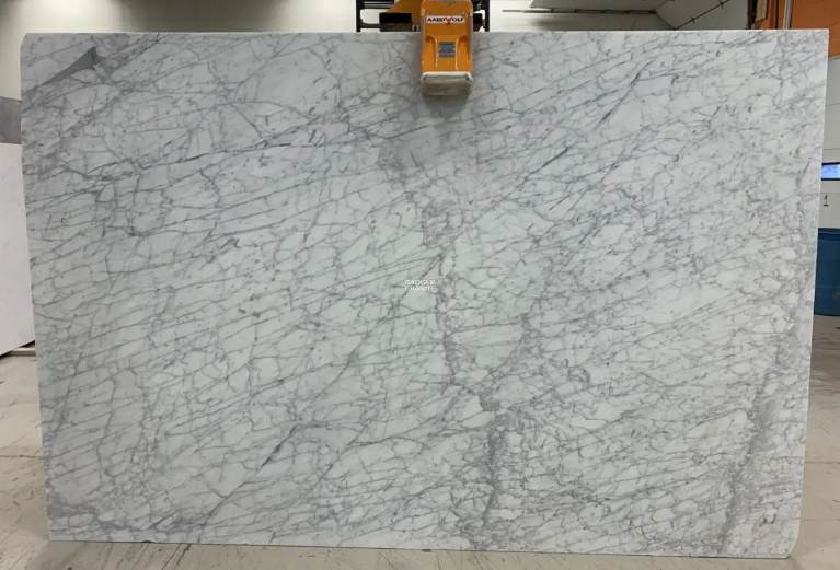 A honed Bianco Carrara marble countertop.