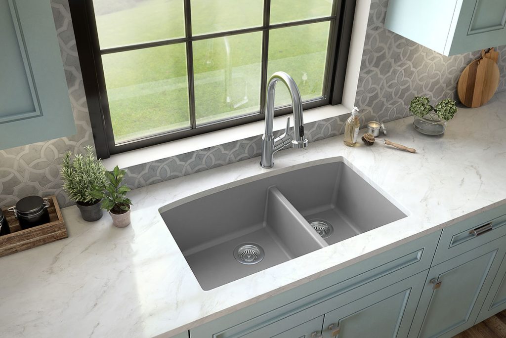 grey quartz double bowl undermount sink in Oak Creek, Milwaukee, Wisconsin