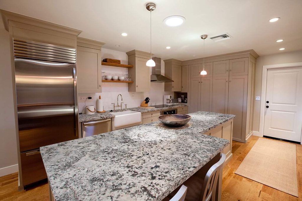 oyster white granite with black veins Countertops in Oak Creek, Milwaukee, Wisconsin