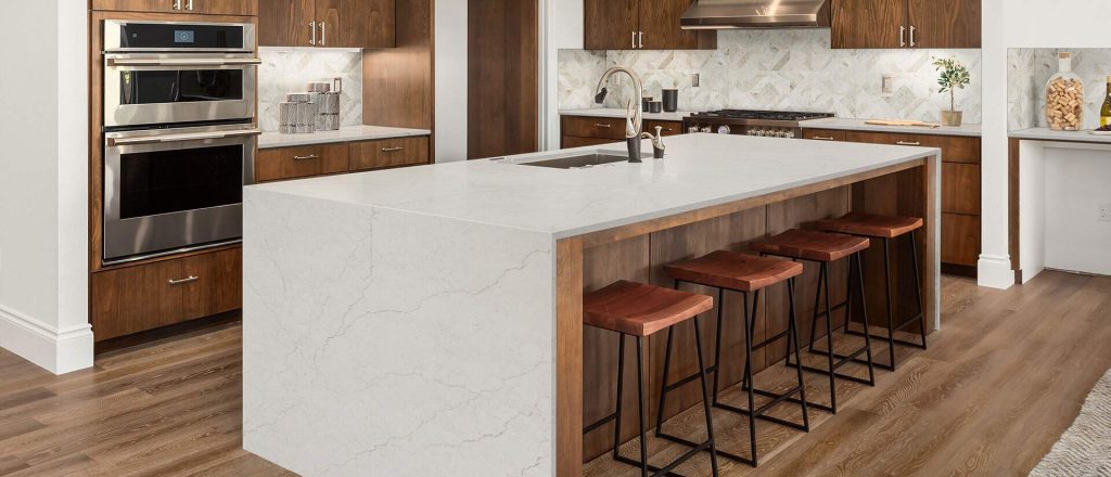 white quartz countertops with grey veins in Oak creek, Milwaukee, Wisconsin