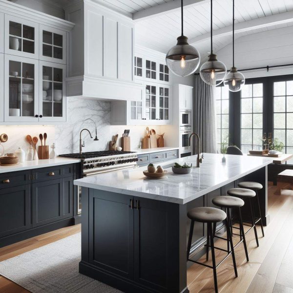 Quartz Slabs with Black Cabinets Appeal