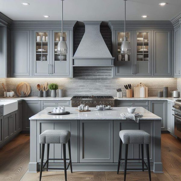 Quartz & Grey Cabinets Design Ideas