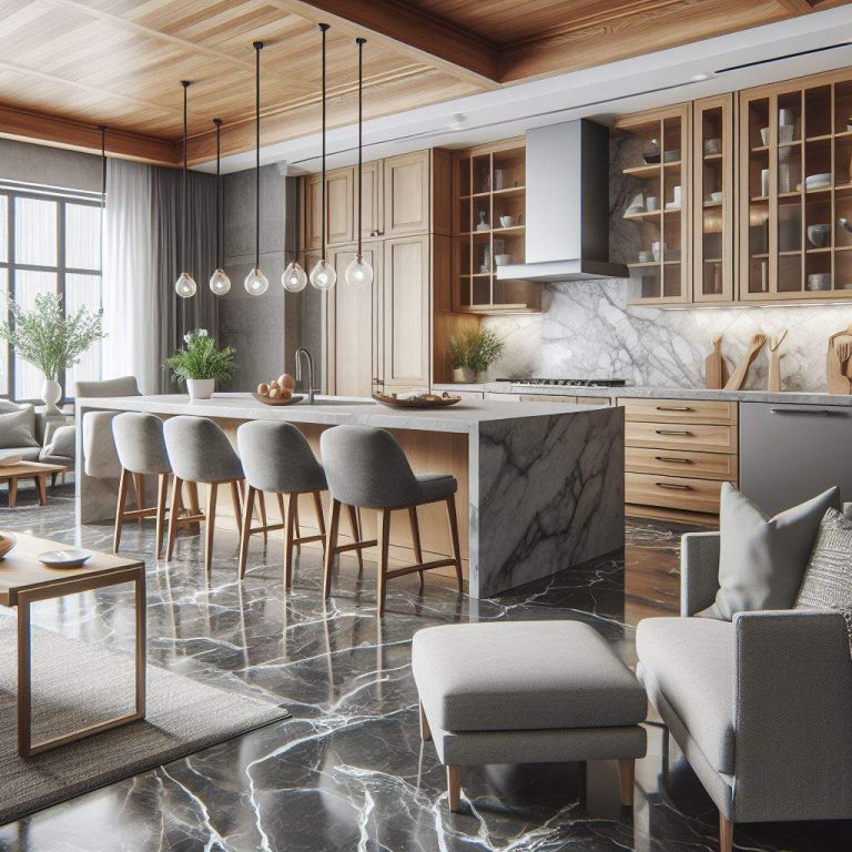 Elegant Quartz Countertops with Wood Cabinets