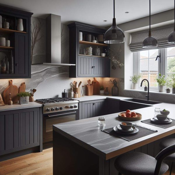 Quartz Countertops with Dark Cabinets - Badger Granite