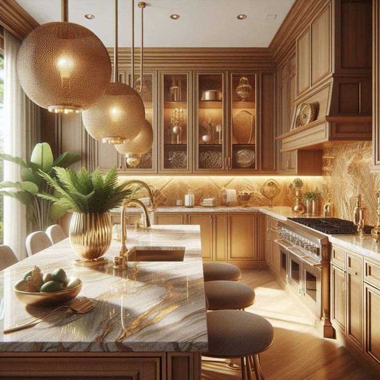 Elegant Quartz Countertops with Wood Cabinets