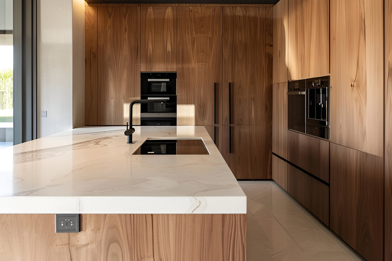 Quartzite Countertops with Wood Cabinets