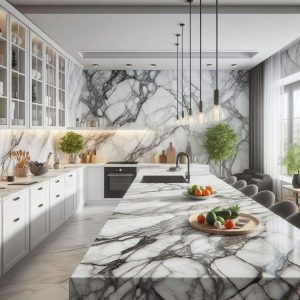 white marble with black veins Countertops in Milwaukee, Wisconsin